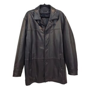 Wilsons Mens Black Leather Jacket L Button Down 90s 00s Y2k Goth Grunge